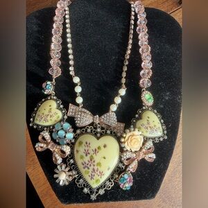 Betsey Johnson chunky hearts, jewels, rose flowers layered love pretty necklace